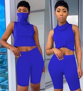 Plus Size Women Clothing Summer 2022 Gym Fitness Knee Length Scrunch Butt <b>Tights</b> Yoga Leggings Mask Design Sleeveless Crop Top - Product Image 2