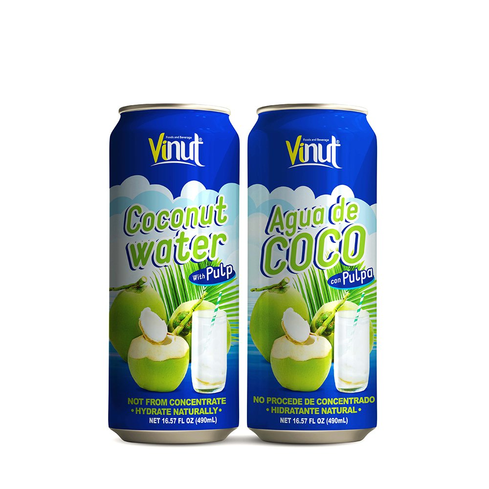 16,57 унций, кокосовая вода VINUT с целлюлозными заводами, экспортеры 490 мл кокосовой воды в банке с мешками