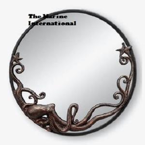 Espejo de pared de pulpo personalizable, decoración náutica para playa y Océano, espejo cosmético marino para el hogar, marco de madera, acabado de cristal, maquillaje, belleza - Product Image 1