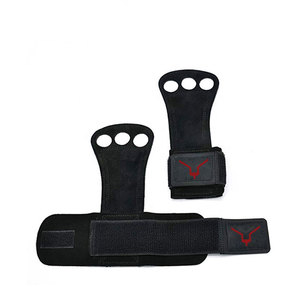 <b>Cow</b> Leather Crossfit 3 Hole Gymnastics Palm Protector Pad Weight Lifting Hand Grips With Adjustable Wrist Support Wraps - Product Image 4