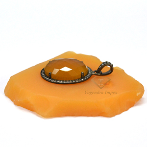 Colgante Vintage de Plata de Ley 925, Piedra Preciosa de Calcedonia Amarilla, Chapado en Rodio Negro, Forma Ovalada, Colgantes Finos de Confianza - Product Image 3