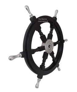 Nautical Premium Handcrafted 24 ''Rueda de barco de madera negra con cubo de aluminio y mango Rueda de madera decorativa para la pared del hogar - Product Image 2