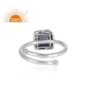 Iolite-Anillo de plata de primera ley y Gema para mujer, sortija ajustable, plata esterlina 925, oxidado, cuadrado, cuadrado, venta al por mayor - Product Image 4