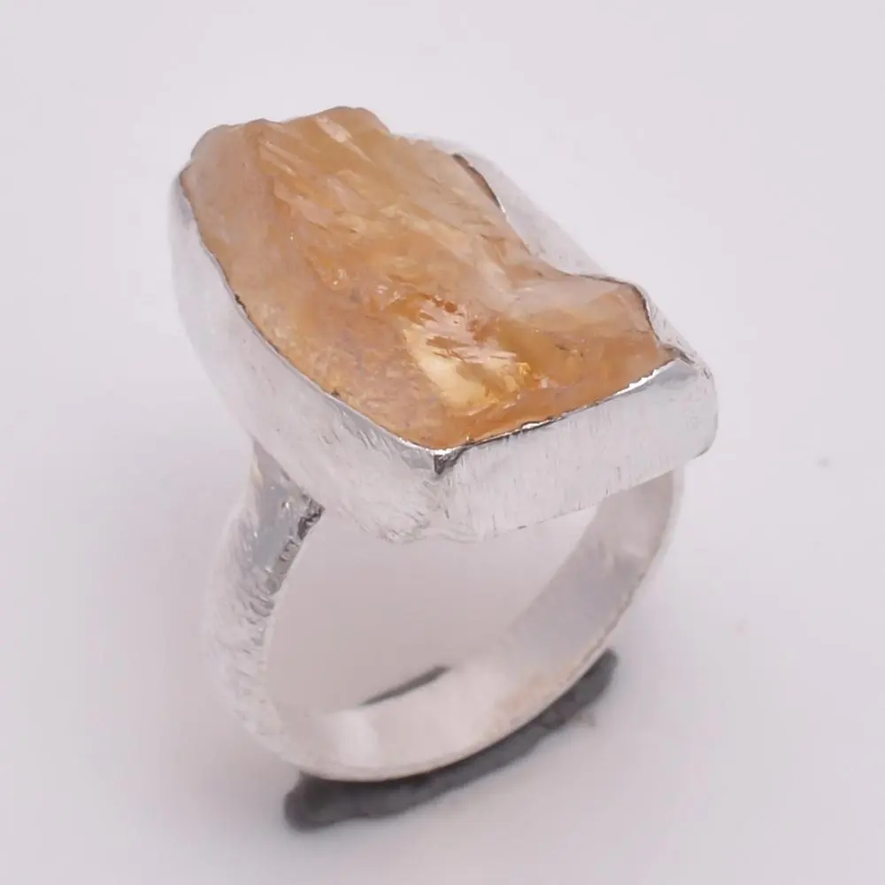 Anillo de Plata de Ley 925 con gema de citrino Natural, Joyería exclusiva, hecha a mano