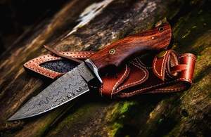 Damasco Steell-cuchillo de caza personalizado hecho a mano, D2 Damasco Micarta, cornamenta de hueso de madera OEM - Product Image 2