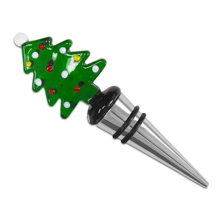 Decorative Christmas Tree Design Glass Top Bottle Stopper