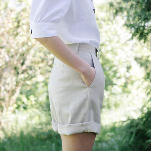 Trending latest design <b>white</b> Fordable Custom crepe v-neck to pock <b>short</b> sleeve and <b>shorts</b> <b>women</b> linen dress - Product Image 1