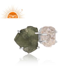 แหวนโมลด์และเฮอร์คิเมอร์พลอยอัญมณีจากธรรมชาติสีเงินสเตอร์ลิง - Product Image 3