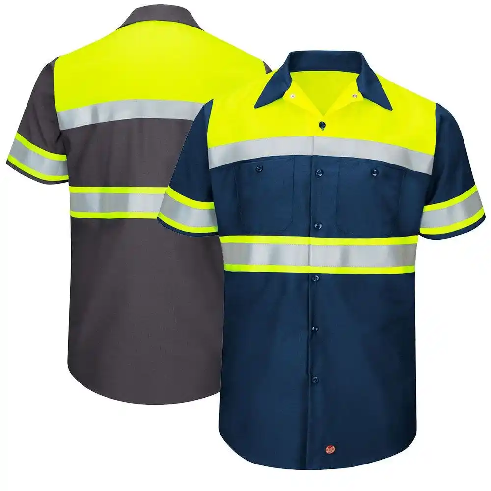 Hi vis Safety working half sleeve Custom logo working Shirt High Visibility Safety Workwear Shirt Cotton Twill Work Shirt