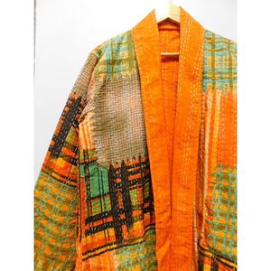 Moda 100% algodón señoras invierno Blazers indio elegante diseñador acolchado abrigos Patchwork naranja Gudri Floral de talla grande - Product Image 3