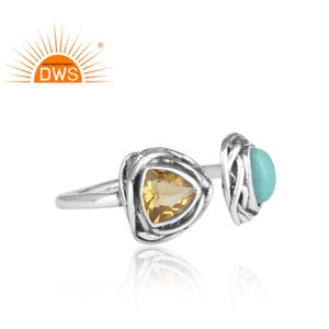 ผู้ผลิตเครื่องประดับเงินสเตอร์ลิง925ของอินเดียซิทรินและแอริโซนาแหวนพลอยเทอร์ควอยซ์ขายส่งเครื่องประดับ - Product Image 3