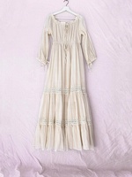 Robe Maxi en coton bio pour femmes, plage de sable paisible, style Boho, sans bretelles, taille Empire, avec décor en dentelle, été,