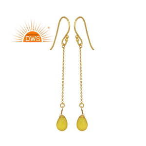 Yellow Chalcedony Gemstone Drop Earrings Wholesale Designer 14 Karat Gold Plated Sterling Silver Earrings Jewelry - Product Image 1