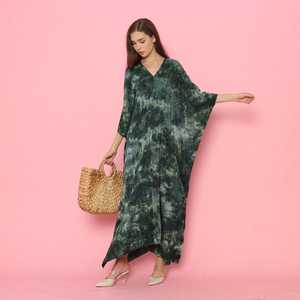 Atractivo Kaftan de algodón Tie Dye para mujer de manga larga y hasta el suelo para playa Summer Resort Wear Boho Lady Cover-Up - Product Image 1