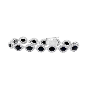 Memoria Jewels Oval Shaped Blue Sapphire Cubic Zircon <b>Gemstone</b> 925 Sterling Silver Handmade Trendy IGI Certified <b>Bracelets</b> - Product Image 1