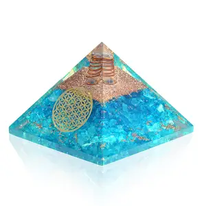 Produk baru kristal Orgone chakra ajaib piramida Orgone grosir 12 rasi bintang piramida kristal Obsidian Orgonite P