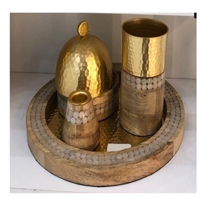 Plateau de service en bois avec poignées en aluminium, plateau de service ovale de qualité supérieure, best-seller - Product Image 2