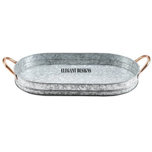 Plateau de service galvanisé fait à la main de haute qualité forme ovale élégante conception indienne plateau de service plat de haute qualité écologique - Product Image 1
