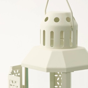 White Metal <b>Lantern</b> with Floral Cutouts for Home Decoration Hanging Candle Holder Durable Design - Product Image 4