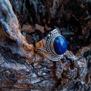 SR003-<b>Large</b> Lapis Gemstone <b>Ring</b> Handmade Classic Sterling Silver for Wedding Engagement Party Anniversary Unisex Silver Plated - Product Image 2