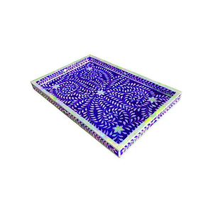 Resin Inlay Serving Tray Floral Design Handmade Bone Inlay Tray for Kitchen Decor Purpose by Axiom Home Accents - Product Image 6