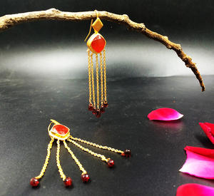 Lightweight Sterling <b>Silver</b> 925 Gold Plated Matte Polished Custom Made Low MOQ Supplier Chain <b>Long</b> Drop Dangler Coral <b>Earrings</b> - Product Image 3