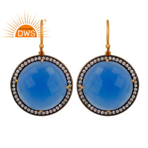 Awesome Blue Chalcedony Gemstone Earrings 18k Gold Plated Jewelry Sterling Silver Hook Earrings Wholesale - Product Image 1