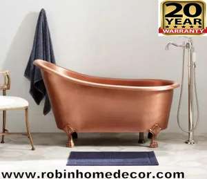 Venta directa de proveedor indio Bañera de lujo de cobre de calidad superior hecha a mano Diseño de remojo para adultos con caja de madera Hierro Metal - Product Image 2