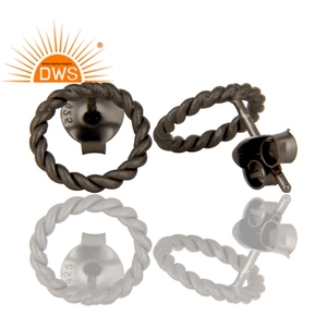 925 Sterling Silver Handmade <b>Black</b> Oxidized Stud <b>Earring</b> <b>for</b> <b>Women</b> Silver Jewelry Classic Collection - Product Image 2