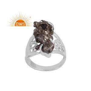 Anillo apilable de plata de ley fina hecho a mano, Gema de meteorito, fabricante de joyería - Product Image 1
