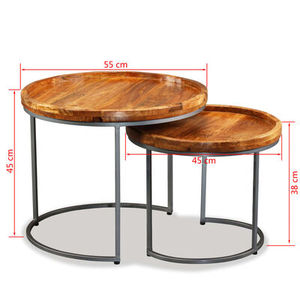 Modern Luxury Vintage Style Nesting Coffee <b>Table</b> Set 2 New Design Wooden Top <b>Black</b> Metal Frame Dining Home Use Living Room - Product Image 5