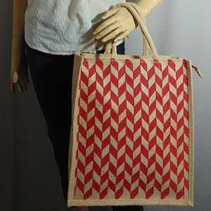 Lowell <b>Craft</b> Ready Stock Recycled Eco-Friendly Geometric Print Jute Tote <b>Bag</b> Zipper Closure Rope Handle (12"W X 14"H X 5"G) for - Product Image 2