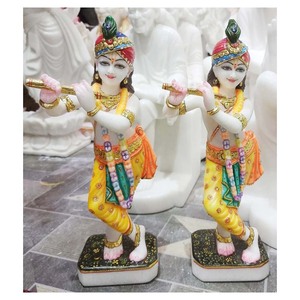 Statue de marbré autoportante Krishna, magnifique Radha, avec cannelure de jeu - Product Image 1