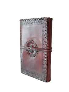 สมุดโน้ตปกหนังแท้ลายปั๊มสีแดงแบบมีแถบปิด  งานแฮนด์เมด  ออกแบบได้ตามต้องการ  จำนวน 200/100 หน้า  ขายส่งโดยกลุ่ม DNA - Product Image 3