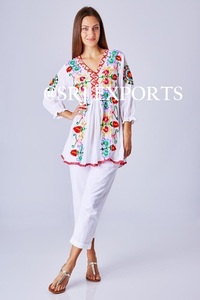 Exclusive Chain Stitch Embroidery Lace Hem Beachwear Mini Tunic Bath Suit Cover Ups Summer Dress Beach Perspective <b>Blouse</b> Robe - Product Image 6