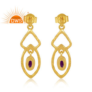 Pendientes de plata de ley 925 con gema de amatista púrpura Natural, Pendientes colgantes para mujer, joyería chapada en oro - Product Image 4