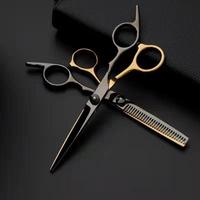 Ensemble de ciseaux de coiffeur professionnels en titane noir et or 2 pièces avec étiquettes et couleurs personnalisées