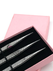 Pince à épiler d'extension de cils à poignée diamantée en acier inoxydable de haute qualité Nouveau style Slim Straight avec Logo personnalisé Instrument de beauté - Product Image 2