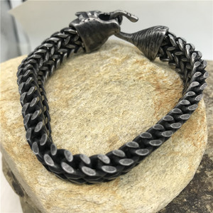 En Acier inoxydable Noir Loup Tête de Renard Charme Cubain Lien Chaîne Bracelet Pour Hommes - Product Image 4