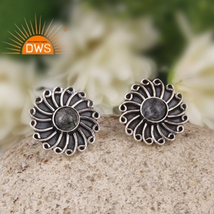 Oxidized 925 Sterling Silver Natural <b>Black</b> Rutile Gemstone <b>Stud</b> <b>Earring</b> For Women Jewelry For Women Gift For Her - Product Image 2