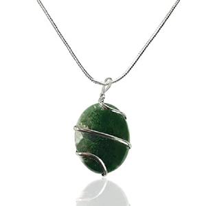 Meilleure qualité pendentif en cristal naturel mousse Agate enroulé de fil de forme ovale vente en gros pendentifs en cristaux pour bijoux - Product Image 1