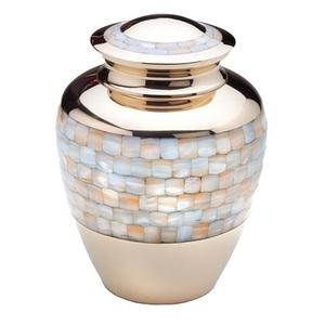 ทองเหลืองชุบทองวัสดุคลาสสิกโกศเผาศพขนาดใหญ่ที่มีแม่ของมุกเสร็จโหลภาชนะที่ระลึกสำหรับผู้ใหญ่ขี้เถ้า - Product Image 1