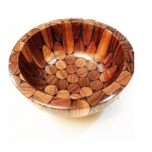 Antique Design Handmade Solid Wood Serving Bowl From India Ideal for Fruit and Salad Elegant <b>Dinnerware</b> Tabletop Bowl - Product Image 1