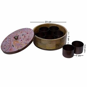 Caja de especias redonda de madera con tapa metálica, utensilios de cocina para hierbas y especias, caja de masala para accesorios de cocina - Product Image 6