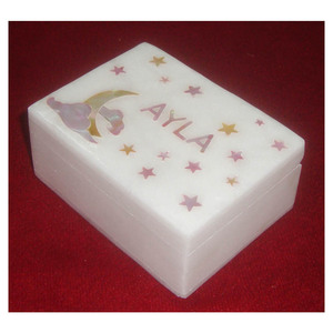 Rectangle White Marble Personalized Named Inlay Jewelry Box - Product Image 1