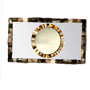 Popular Inlay Horn <b>Mirror</b> Frame <b>Wall</b> <b>Mirror</b> Decor Handmade Natural Horn <b>Mirror</b> <b>for</b> Vanity Washroom Bathroom Entryway Living Room - Product Image 1