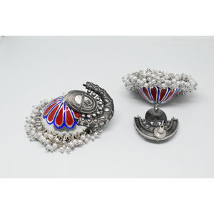 meenakari brass silver look alike <b>fashionable</b> jewellery trending pear shape stud jhumka <b>hoop</b> <b>earing</b> for girls and women - Product Image 4