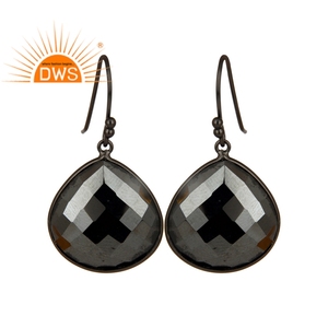 Boucles d'oreilles en hématite naturelle, forme de goutte d'eau, 925 de Rhodium noir plaqué argent, vente en gros - Product Image 1