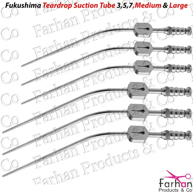 Farhan CEがセットした真新しいFukushima Teardrop Suction Tube Fr3、5、7ミディアム & ラージ6 PC