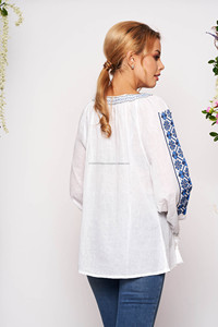 Chemisier traditionnel romain pour femme, en coton brodé, point de croix, tenue décontractée, coupe ample, conception personnalisée, été, 2020 - Product Image 4